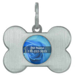 Placa Para Mascotas flor rosa azul elegante, moderna y fresca.