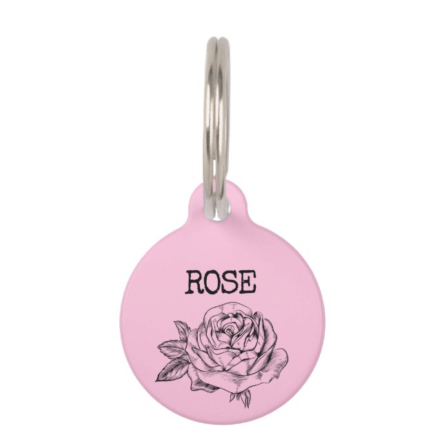 Placa Para Mascotas Flor rosa llamada Rosa (Anverso)