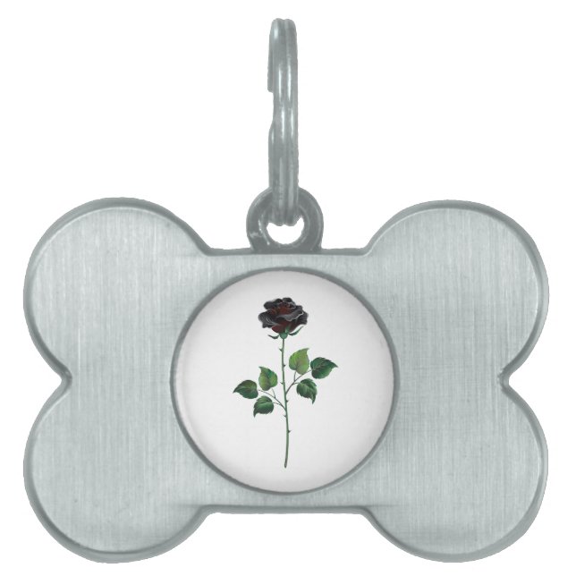 Placa Para Mascotas Flor rosa negra (Frente)
