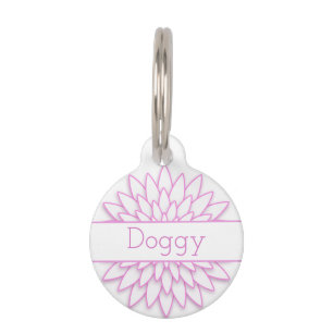 Placa Para Mascotas Flor rosada geométrica