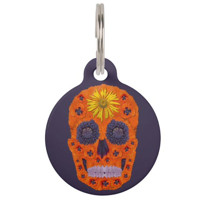 Placa Para Mascotas Flor Skull 1 (Anverso)