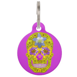 Placa Para Mascotas Flor Skull 3