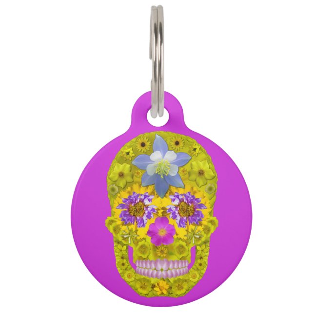 Placa Para Mascotas Flor Skull 3 (Anverso)