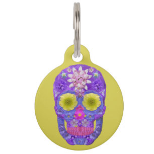 Placa Para Mascotas Flor Skull 5