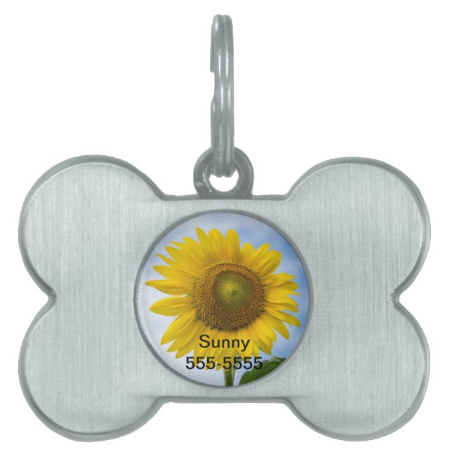 Placa Para Mascotas Flor solar contra cielo azul (Frente)