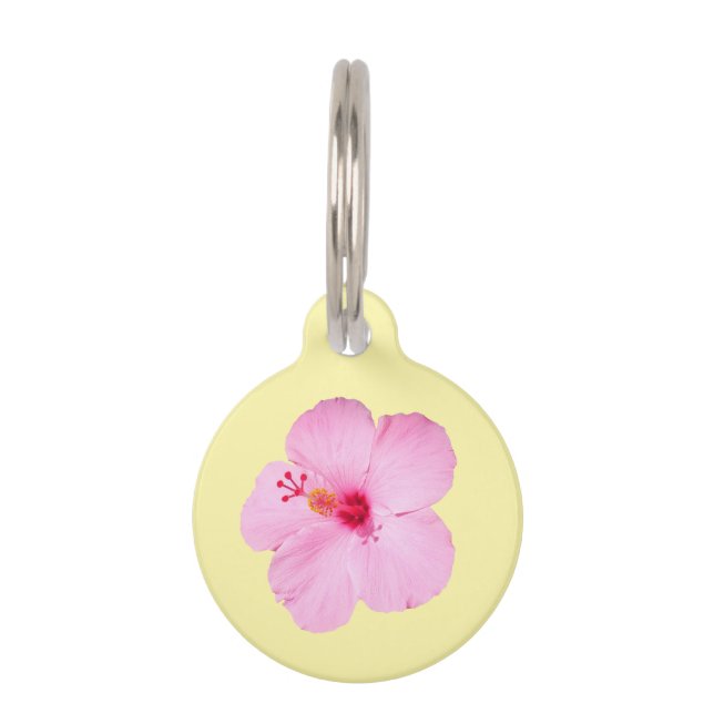Placa Para Mascotas Flor tropical de hibisco rosa (Anverso)