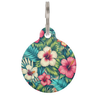 Placa Para Mascotas Floral hawaiano/tropical