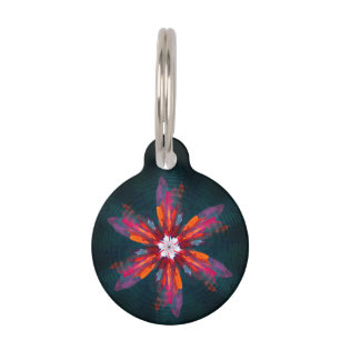 Placa Para Mascotas Floral Mandala Flores Naranja Azul Rojo Resumen