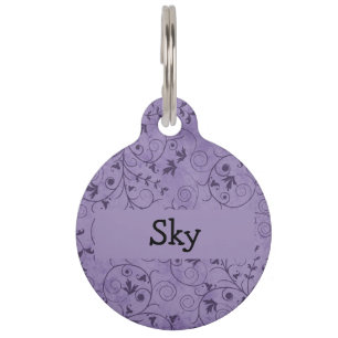Placa Para Mascotas Floral morada