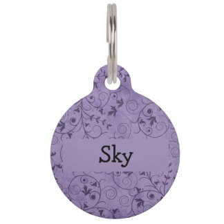 Placa Para Mascotas Floral morada