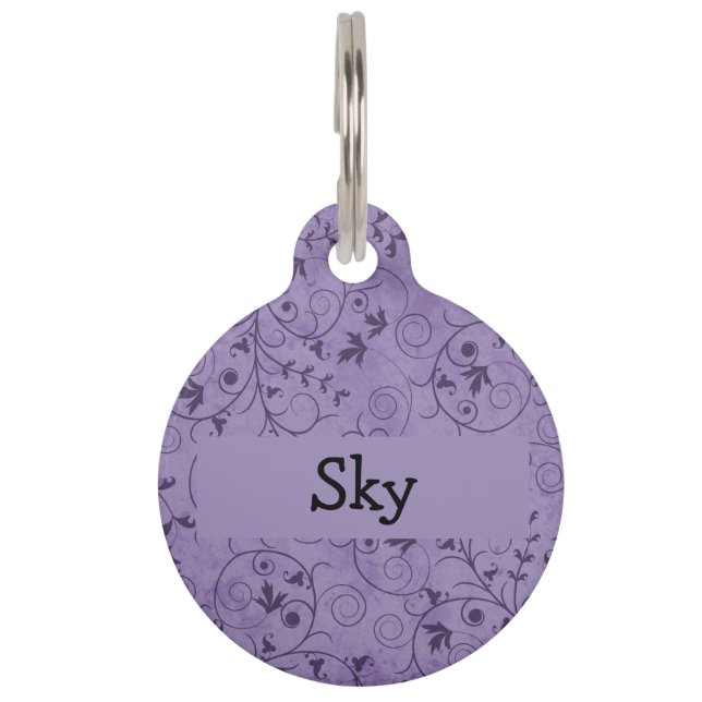 Placa Para Mascotas Floral morada (Anverso)