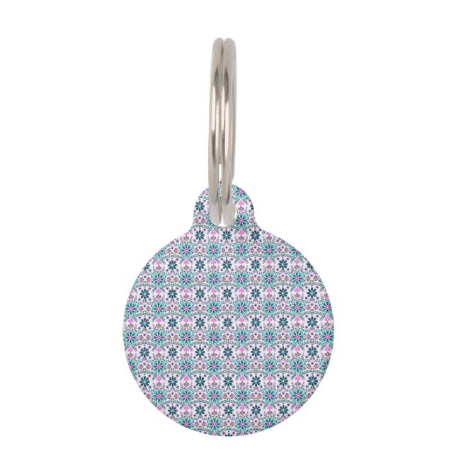 Placa Para Mascotas Floral Pattern in Hibiscus and Turquoise (Anverso)