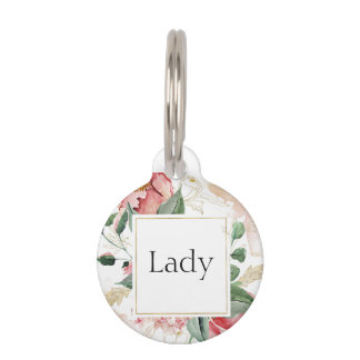 Placa Para Mascotas Floral, personalizado