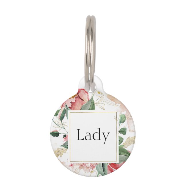 Placa Para Mascotas Floral, personalizado (Anverso)