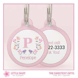 Placa Para Mascotas Floral rosa personalizada
