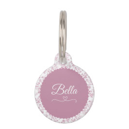 Placa Para Mascotas floral vintage Rosa Suave y Blanco