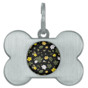 Placa Para Mascotas Flores amarillas y rosas blancas 2