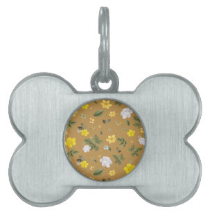 Placa Para Mascotas Flores amarillas y rosas blancas 4