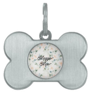 Placa Para Mascotas Flores Azules de Melocotón  
