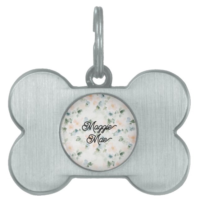 Placa Para Mascotas Flores Azules de Melocotón   (Frente)
