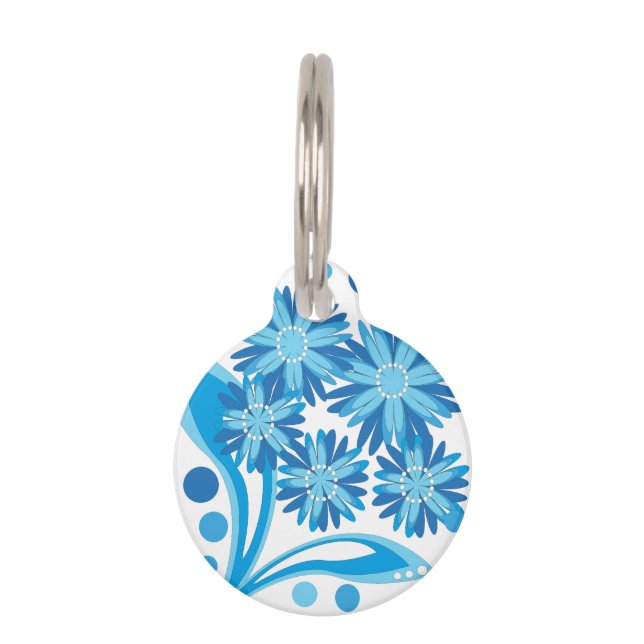 Placa Para Mascotas Flores azules originales (Anverso)
