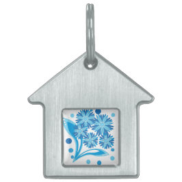 Placa Para Mascotas Flores azules originales