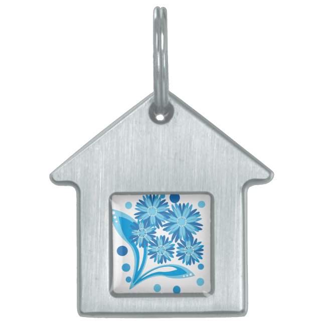 Placa Para Mascotas Flores azules originales (Frente)
