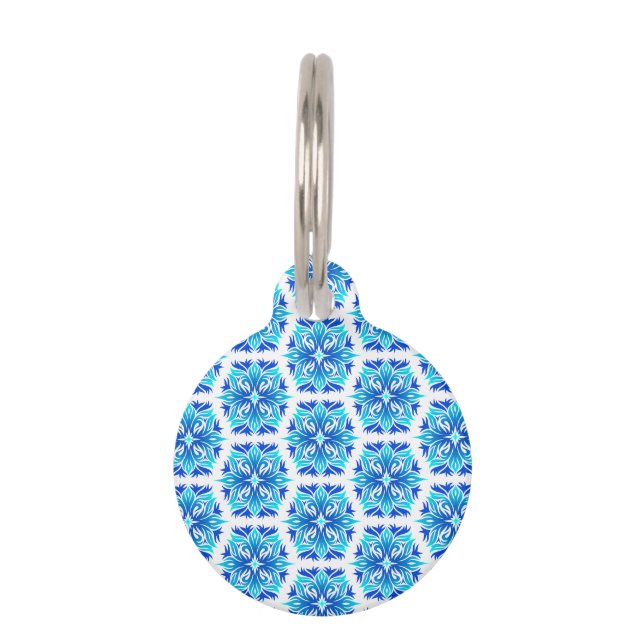 Placa Para Mascotas Flores Azules, Patrón De Flores, Patrón Floral (Anverso)