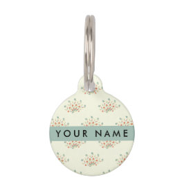 Placa Para Mascotas Flores azules y rojas, azul, tu nombre