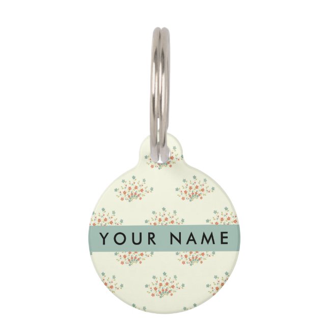 Placa Para Mascotas Flores azules y rojas, azul, tu nombre (Anverso)