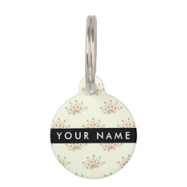 Placa Para Mascotas Flores azules y rojas, negro, tu nombre