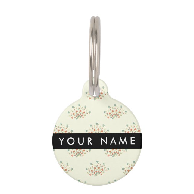 Placa Para Mascotas Flores azules y rojas, negro, tu nombre (Anverso)