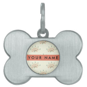 Placa Para Mascotas Flores Azules y Rojas, Rojo, Tu Nombre