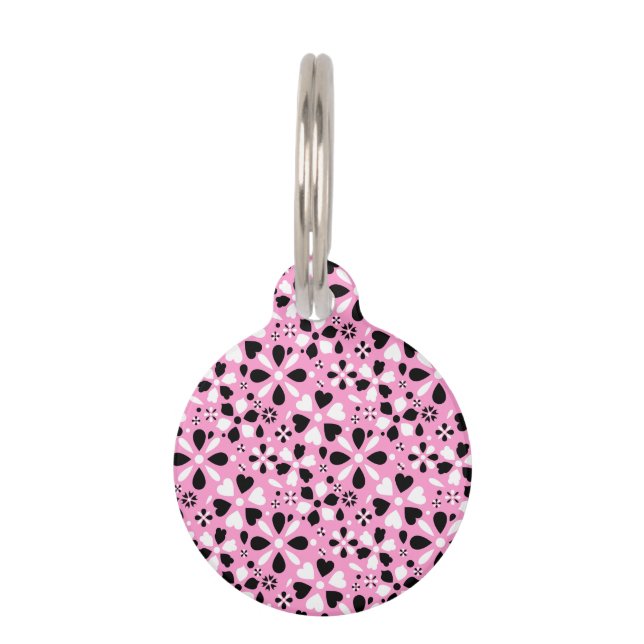 Placa Para Mascotas Flores blancas negras lindas (Anverso)