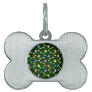 Placa Para Mascotas Flores Coloridas, Patrón Floral, Verdor, Boho