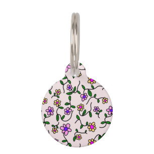 Placa Para Mascotas Flores Coloridas, Patrón Floral, Verdor, Boho