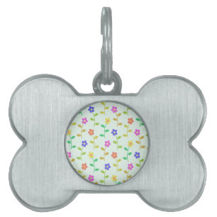 Placa Para Mascotas Flores Coloridas, Patrón Floral, Verdor, Boho