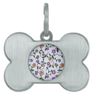 Placa Para Mascotas Flores Coloridas, Patrón Floral, Verdor, Boho