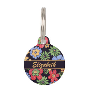 Placa Para Mascotas Flores coloridas vivas de encargo a personalizar