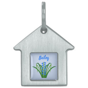 Placa Para Mascotas Flores de Bluebell Niño Primavera Nombre de Mascot