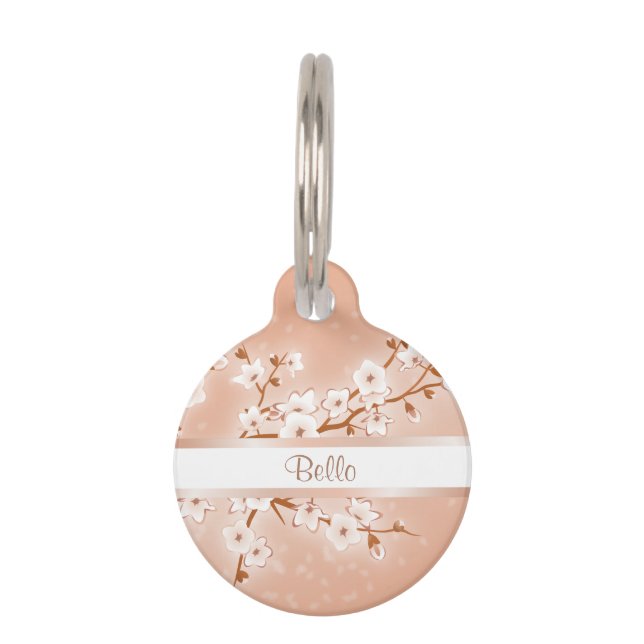 Placa Para Mascotas Flores de cerezo ocre Rosa (Anverso)