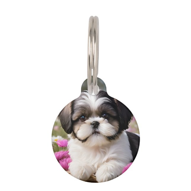 Placa Para Mascotas Flores de cesta de cachorros Shih Tzu (Anverso)