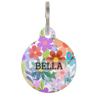 Placa Para Mascotas Flores de colores