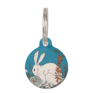 Placa Para Mascotas Flores de conejo blanco ventilado elegantes