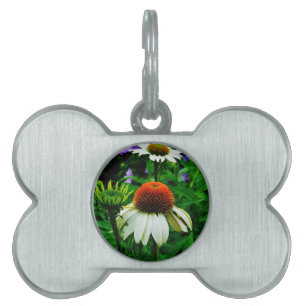 Placa Para Mascotas Flores de Cono blancas y Naranjas