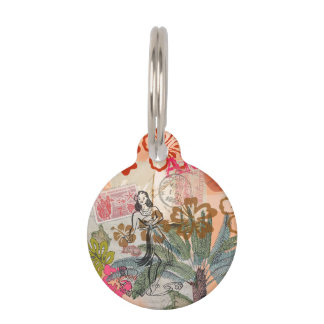 Placa Para Mascotas Flores de época tropical hawaiana colorida hula