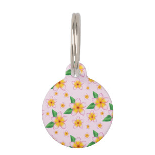 Placa Para Mascotas Flores de Frangipani rosadas tropicales e informac