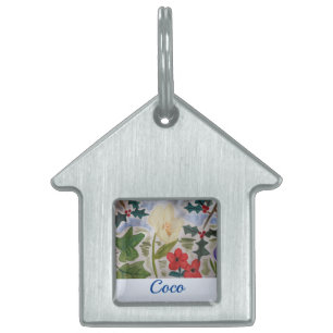 Placa Para Mascotas Flores de invierno y etiqueta de mascota holly