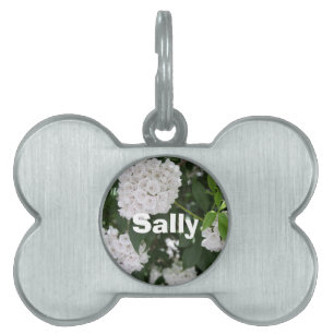 Placa Para Mascotas Flores de Laurel de Montaña Blanco Apodo