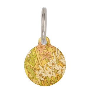 Placa Para Mascotas flores de lirio Art Nouveau de Alfonse Mucha